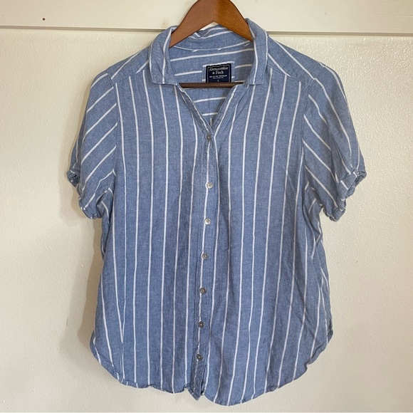 Abercrombie & Fitch Tops - Abercrombie & Fitch L Blue Striped Linen Blend Button Down Shirt Top